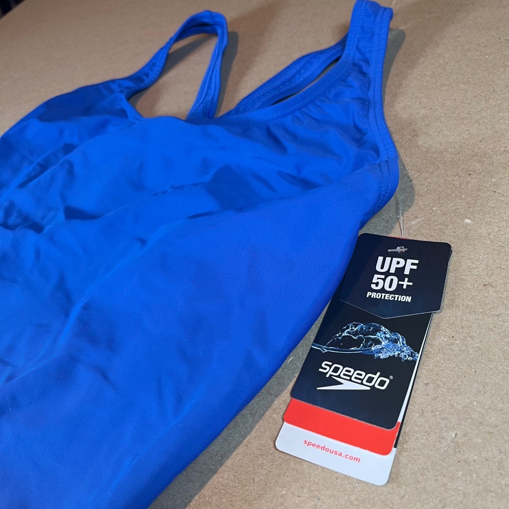 Speedo PowerFLEX Womens One Piece Swimsuit Blue UPF 50+ Racerback Size 10 NEW - Picture 3 of 6